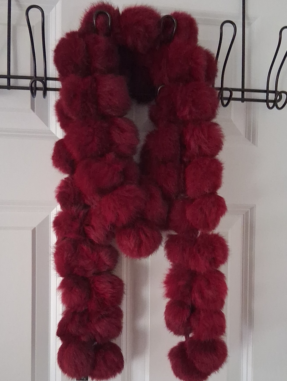 Cejon Rabbit Fur Plush Pom Pom Scarf in Deep Burgundy
